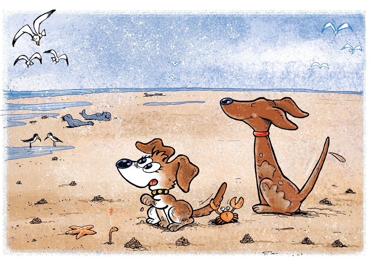 Kinderbuchszene am Meer